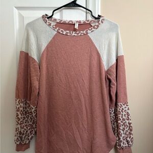 Emerald Pink and White Leopard Sleeve Sweatshirt